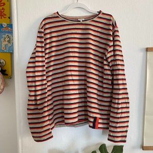 Kule the Modern Long striped shirt small tan blue and re